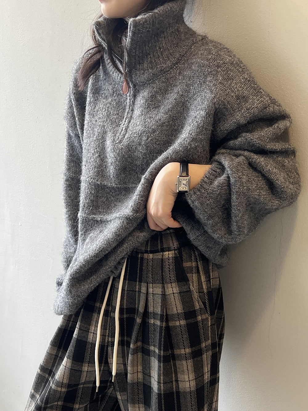 Women’s Half-Zip Stand Collar Sweater – Soft Warm Layer