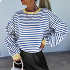 Women’s Striped Boxy Sweatshirt – Casual Contrast Trim Style