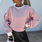 Women’s Striped Boxy Sweatshirt – Casual Contrast Trim Style