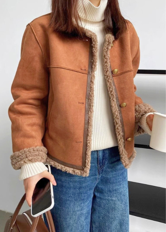 Sherpa-Lined Suede Look Jacket