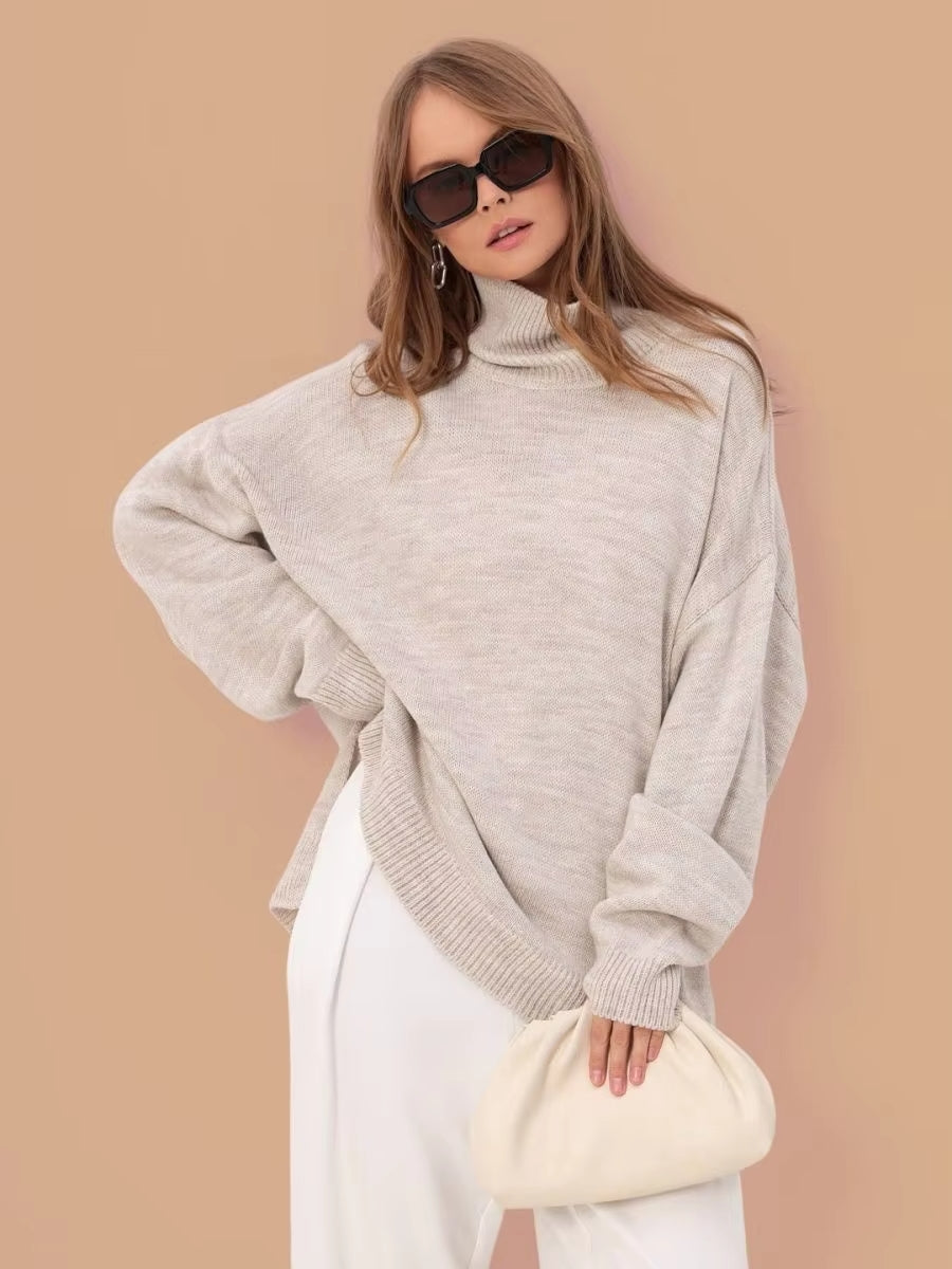 Women’s Oversized Split Sweater – Casual Modern Knit Top