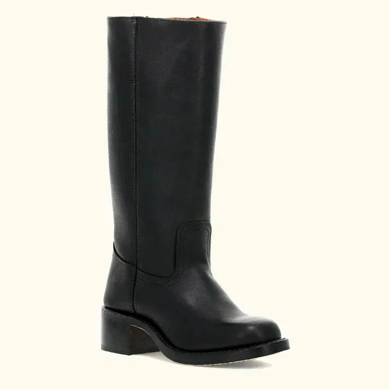 Slim Fit Black Knee High Boots with Side Zipper and Block Heel 4
