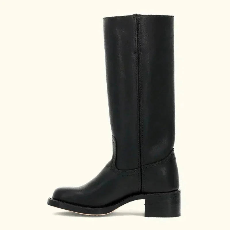 Slim Fit Black Knee High Boots with Side Zipper and Block Heel 5