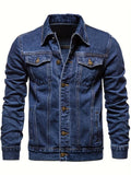 Slim fit stretch denim jacket for men featuring a button-front design, perfect for casual and stylish outfits. 0