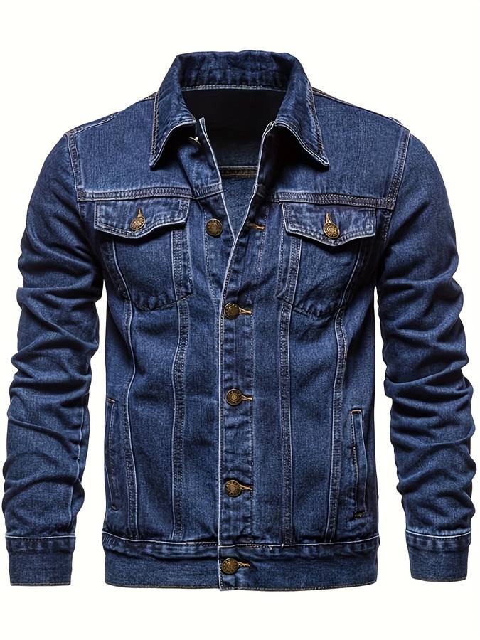 Slim fit stretch denim jacket for men featuring a button-front design, perfect for casual and stylish outfits. 0