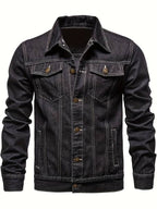 Slim fit stretch denim jacket for men featuring a button-front design, perfect for casual and stylish outfits. 2