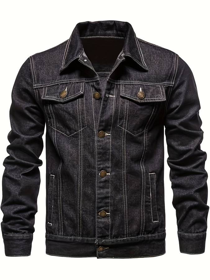 Slim fit stretch denim jacket for men featuring a button-front design, perfect for casual and stylish outfits. 2