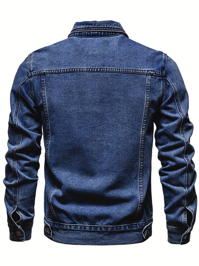 Slim fit stretch denim jacket for men featuring a button-front design, perfect for casual and stylish outfits. 3
