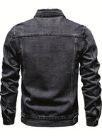 Slim fit stretch denim jacket for men featuring a button-front design, perfect for casual and stylish outfits. 5