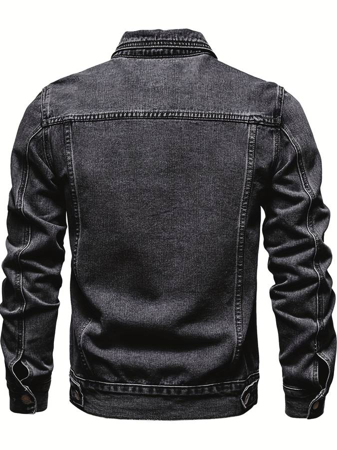 Slim fit stretch denim jacket for men featuring a button-front design, perfect for casual and stylish outfits. 5