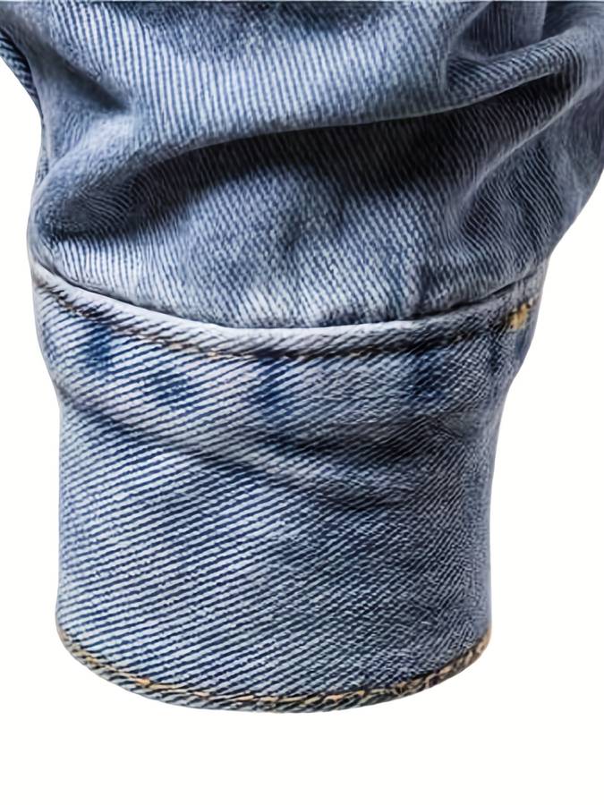 Slim fit stretch denim jacket for men featuring a button-front design, perfect for casual and stylish outfits. 6