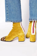 Suede Ankle Boots for Women with Leopard-Print Toe Cap and Block Heel 0