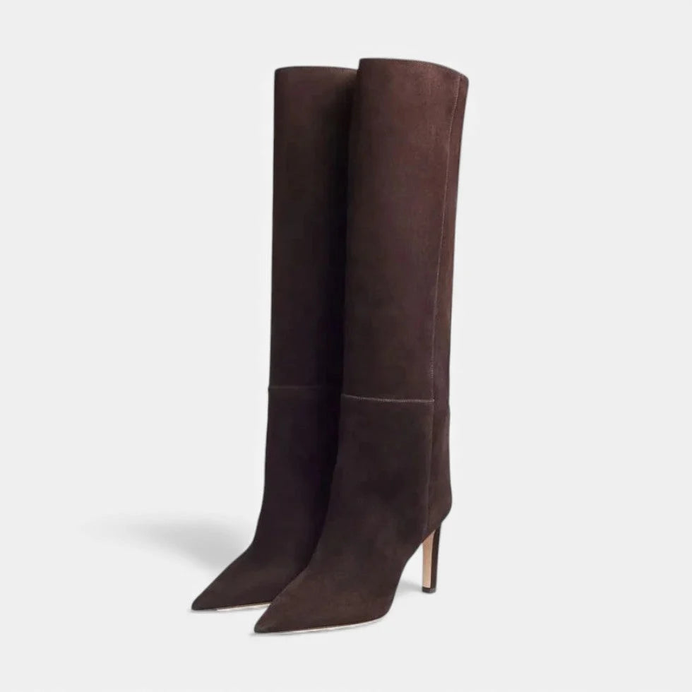 Women's Black Knee High Boots with Pointed Toe and Slim Heel 4