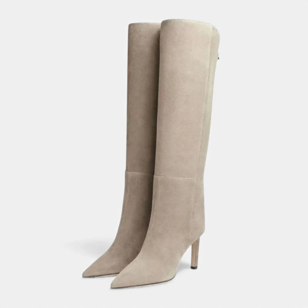 Women's Black Knee High Boots with Pointed Toe and Slim Heel 5
