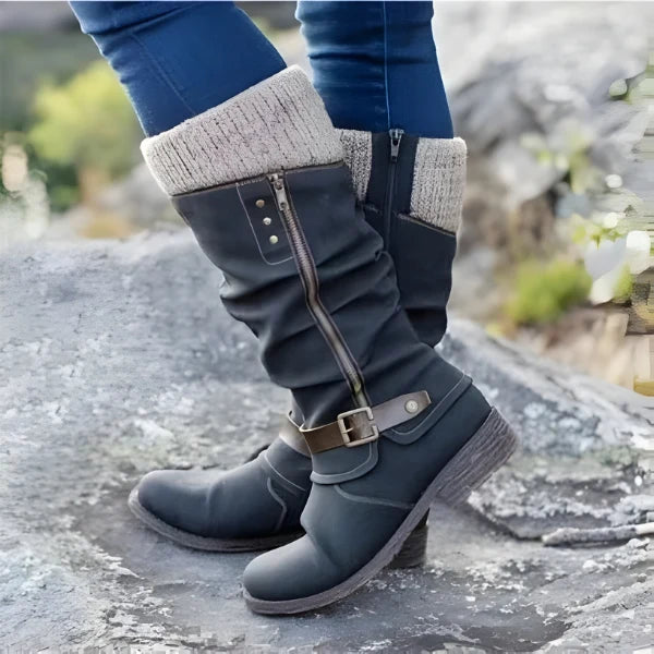 Women's Calf Boots with Buckle and Side Zip Closure 0