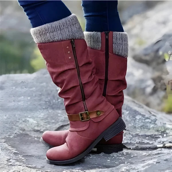 Women's Calf Boots with Buckle and Side Zip Closure 1