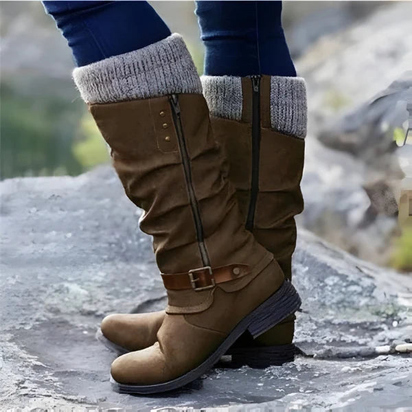 Women's Calf Boots with Buckle and Side Zip Closure 2