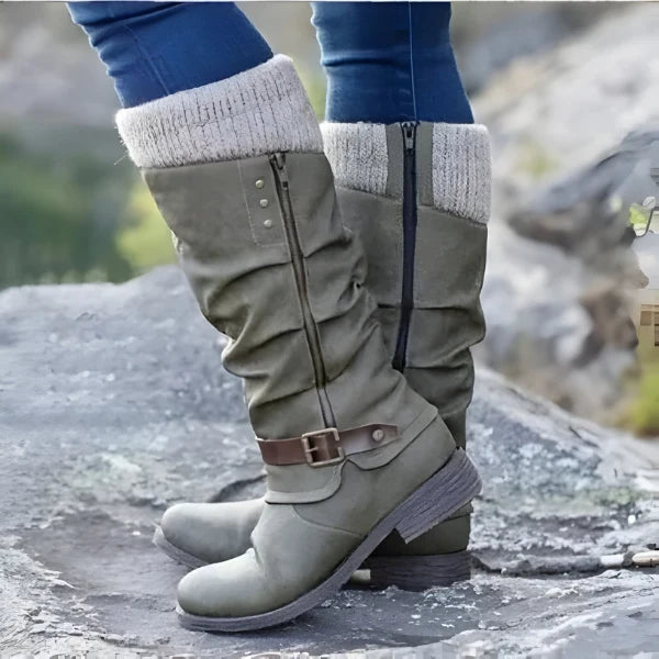 Women's Calf Boots with Buckle and Side Zip Closure 4