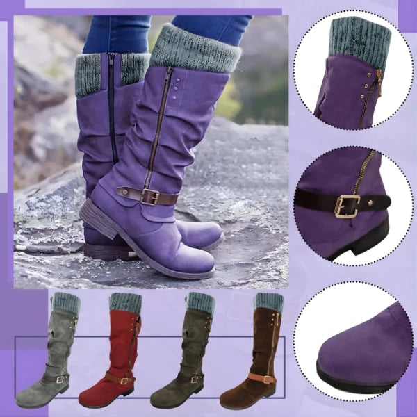 Women's Calf Boots with Buckle and Side Zip Closure 5