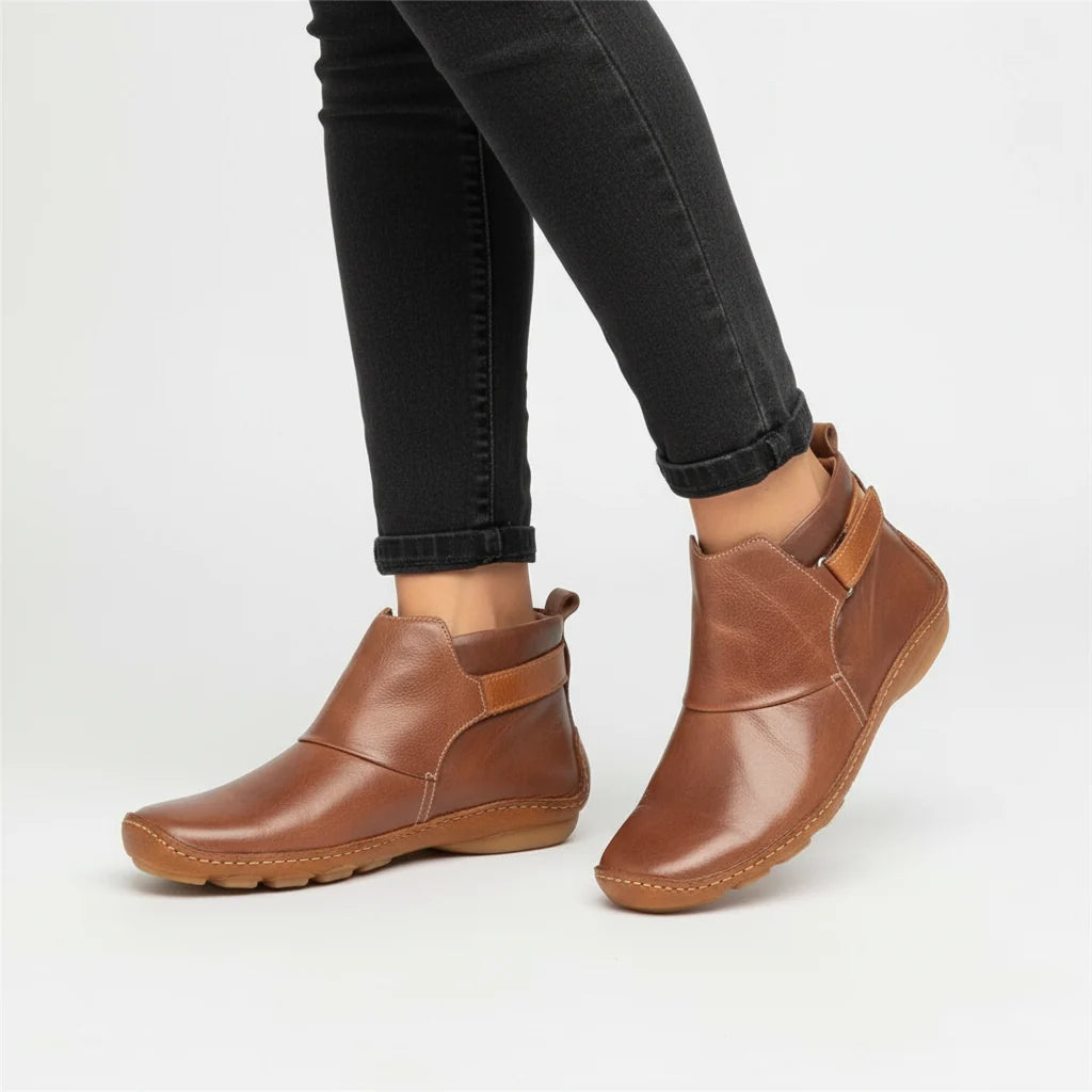 Women's Classic Leather Ankle Boots with Adjustable Buckle Strap 0
