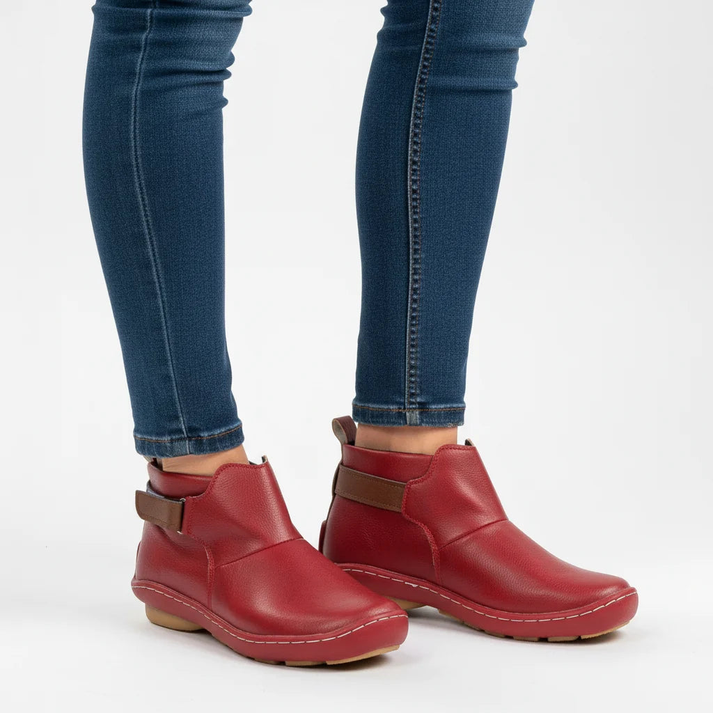 Women's Classic Leather Ankle Boots with Adjustable Buckle Strap 1