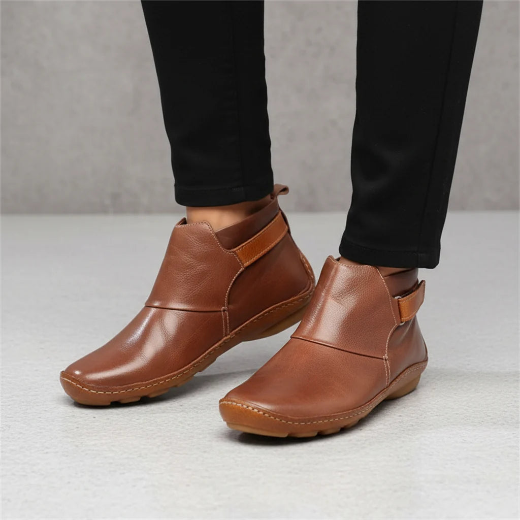 Women's Classic Leather Ankle Boots with Adjustable Buckle Strap 4
