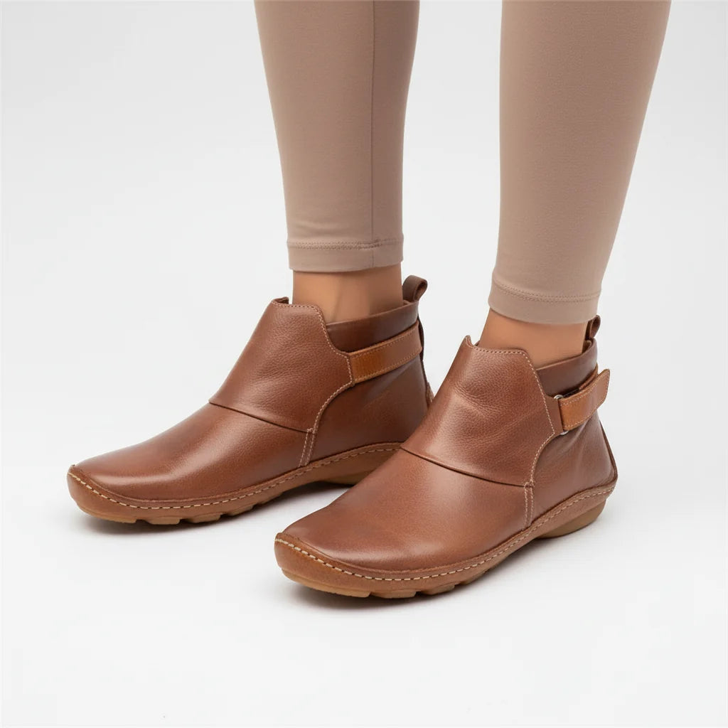 Women's Classic Leather Ankle Boots with Adjustable Buckle Strap 5
