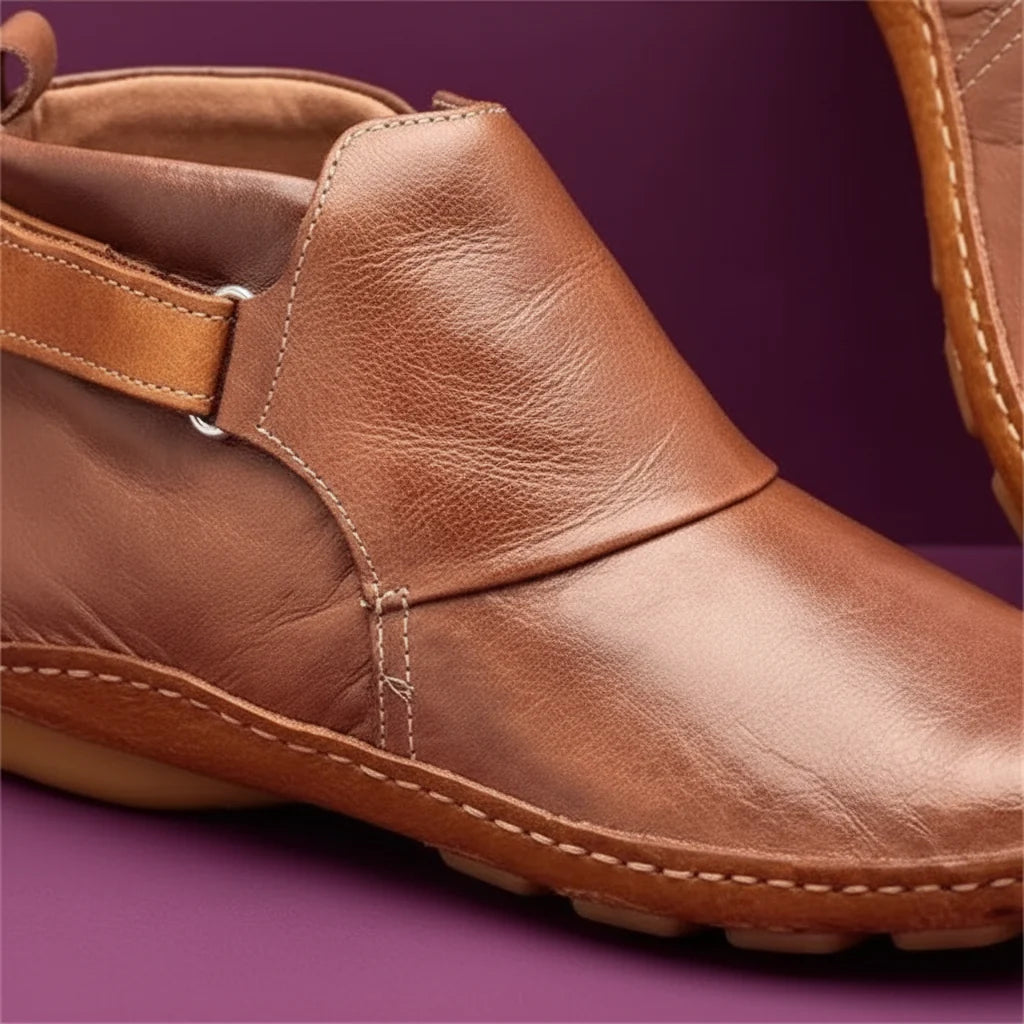 Women's Classic Leather Ankle Boots with Adjustable Buckle Strap 6