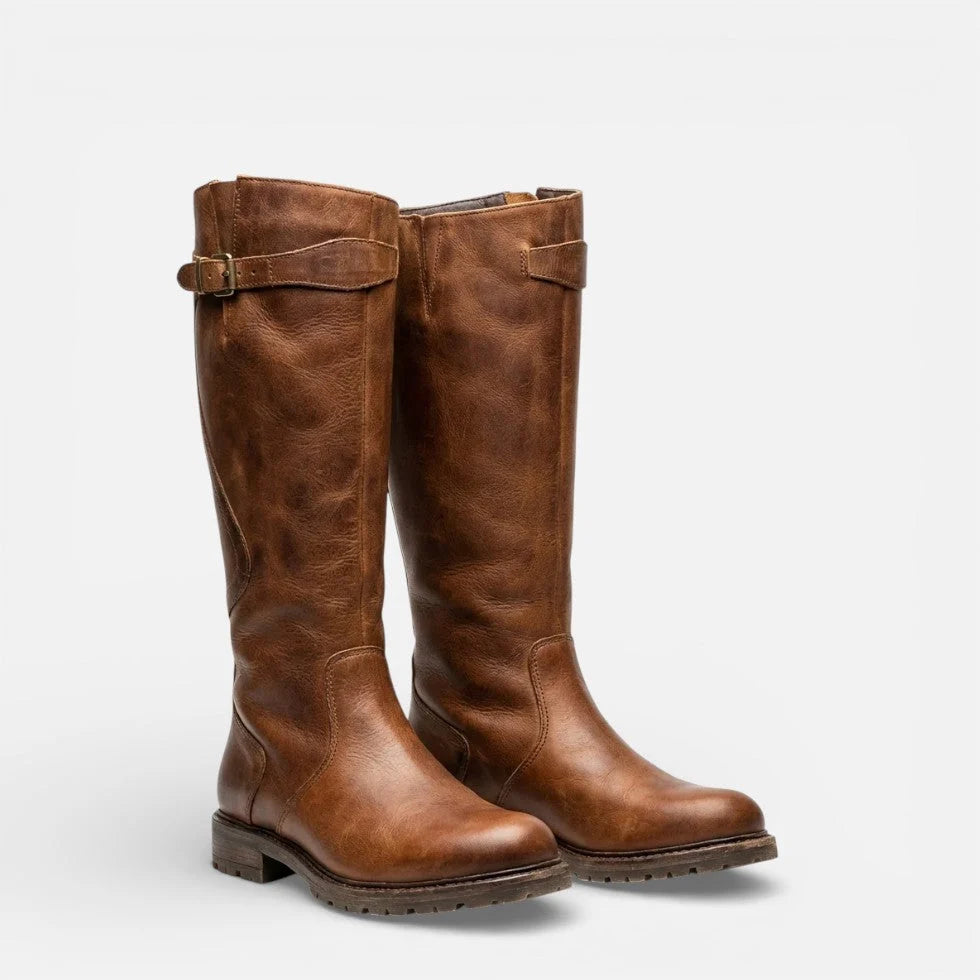 Women's Knee-High Black Riding Boots with Buckle Detail 0