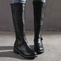 Women's Knee-High Block Heel Boots with Buckle Detail 0