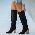 Women's Knee-High Block Heel Boots with Pointed Toe 0