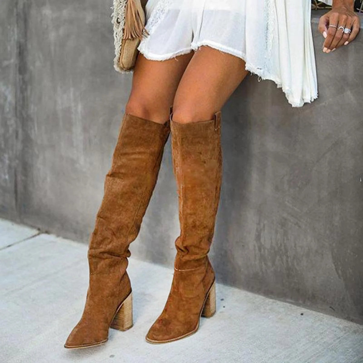 Women's Knee-High Block Heel Boots with Pointed Toe 2
