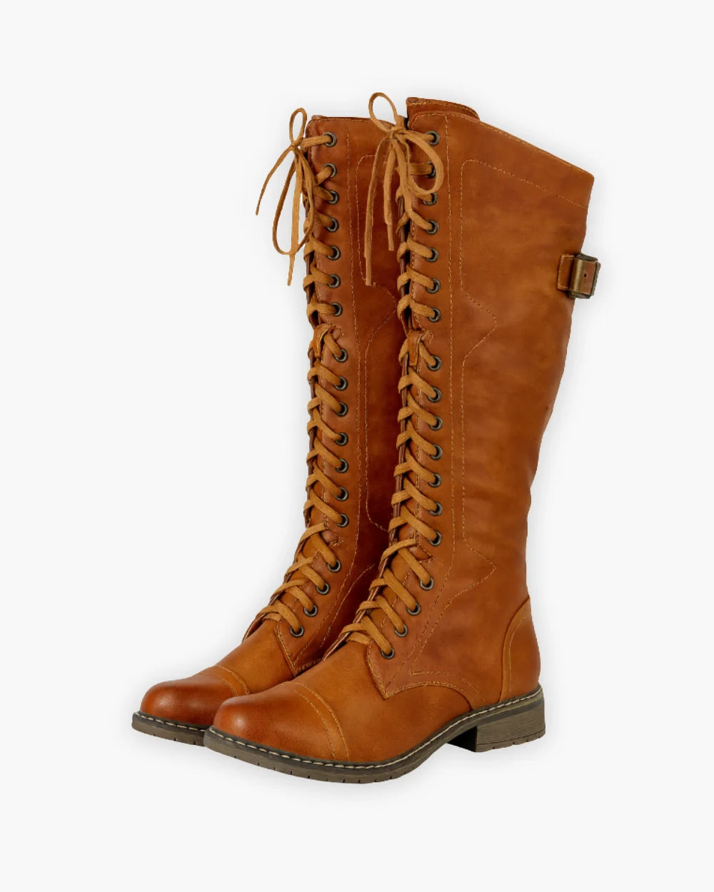 Women's Knee-High Lace-Up Combat Boots with Block Heel 0