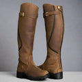 Women's Knee-High Riding Boots with Side Zipper and Buckle Detail 0