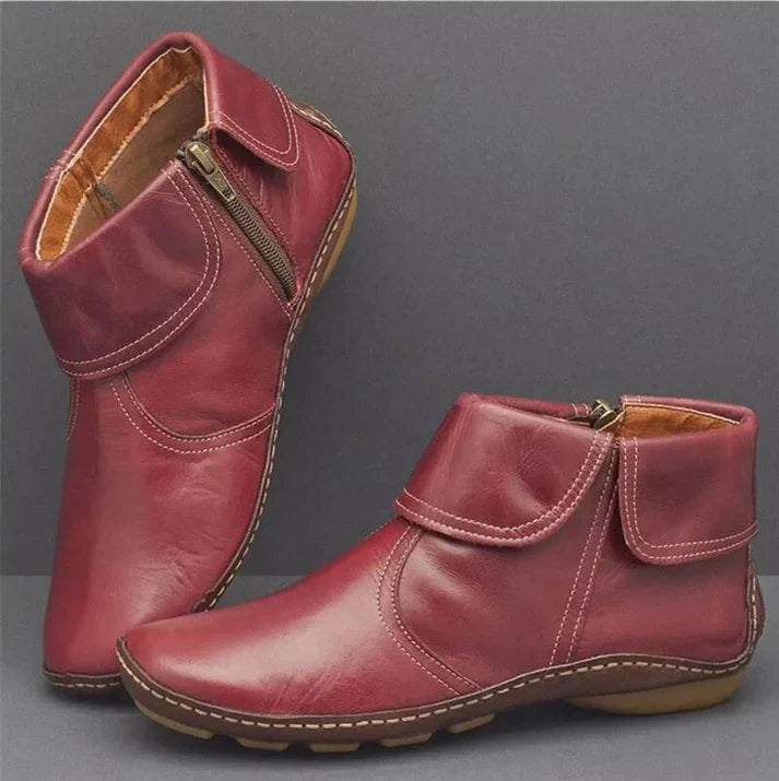 Women's Leather Ankle Boot with Fold-Over Cuff and Side Zip 0