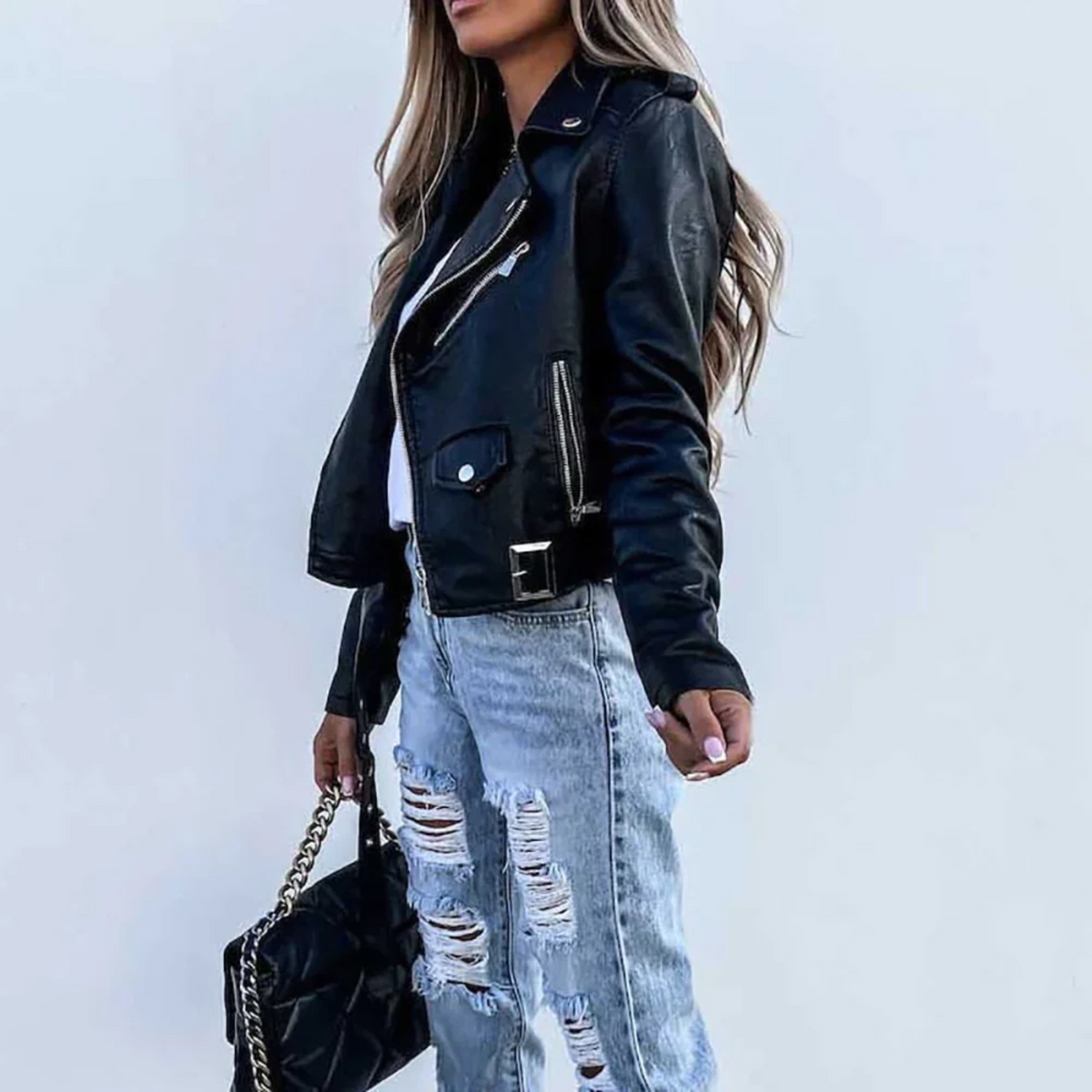 Fitted Zip-Up Biker Jacket