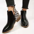 Women's Leopard Print Block Heel Ankle Boots with Side Zip 0