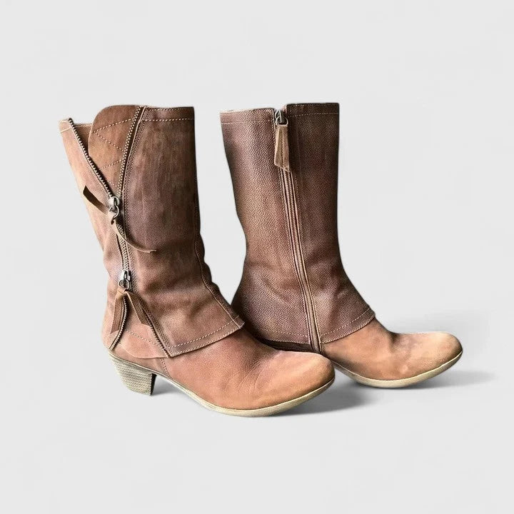 Women's Mid-Calf Side-Zip Boots with Stacked Heel for Everyday Wear 0