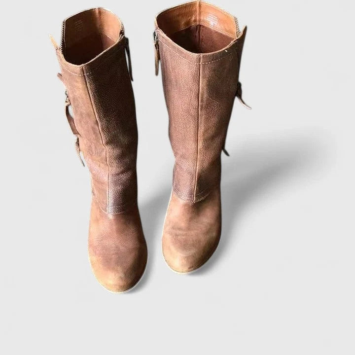 Women's Mid-Calf Side-Zip Boots with Stacked Heel for Everyday Wear 1
