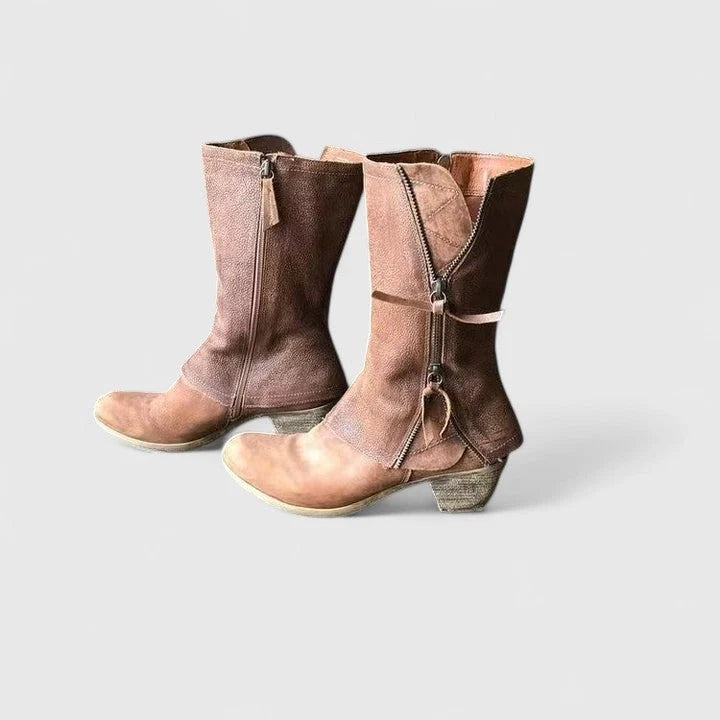 Women's Mid-Calf Side-Zip Boots with Stacked Heel for Everyday Wear 2