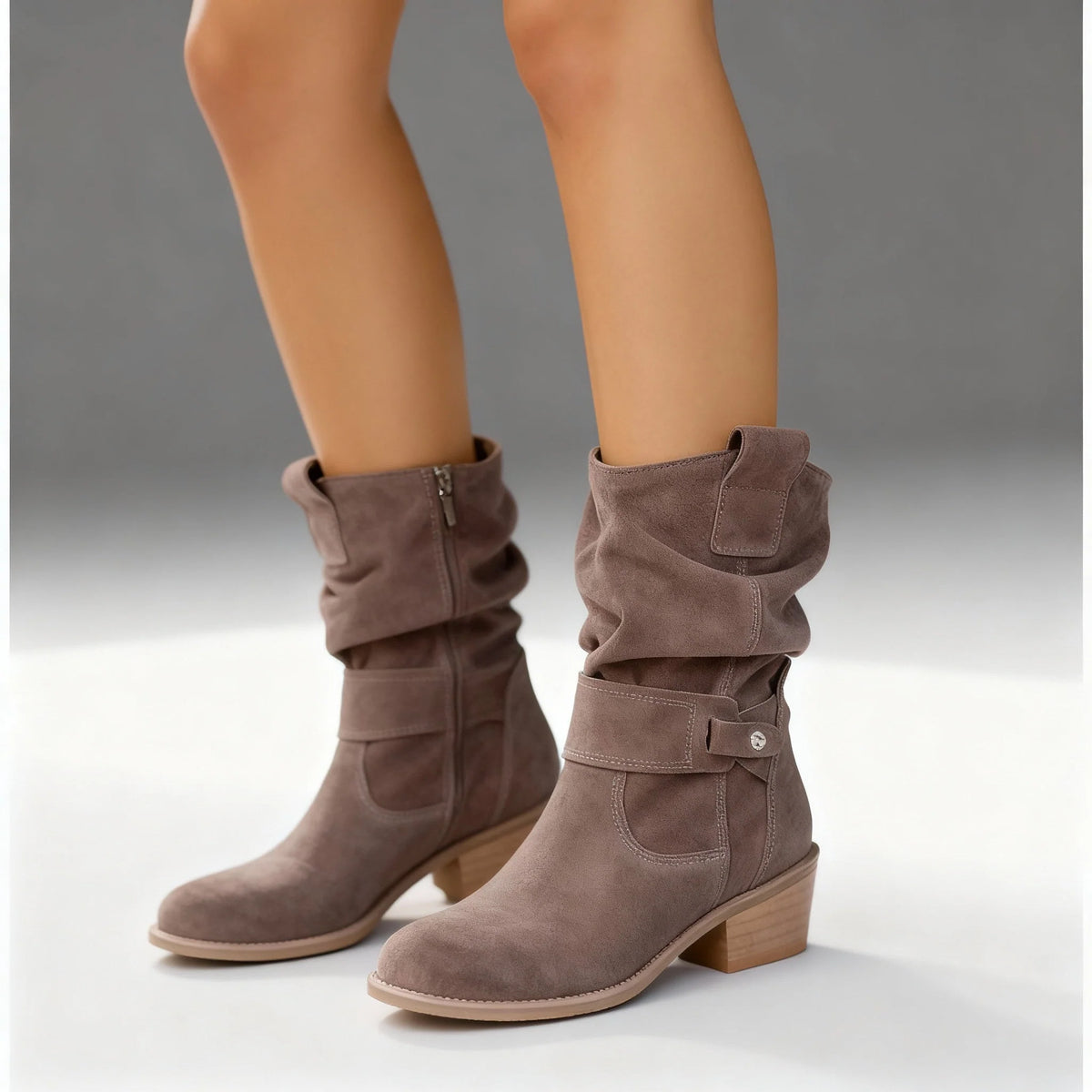 Women's Mid-Calf Slouch Suede Boots with Block Heel 4