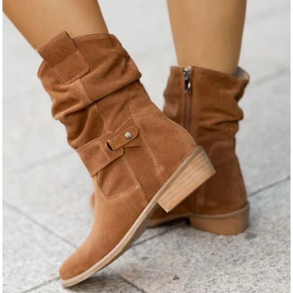 Women's Mid-Calf Slouch Suede Boots with Block Heel 6