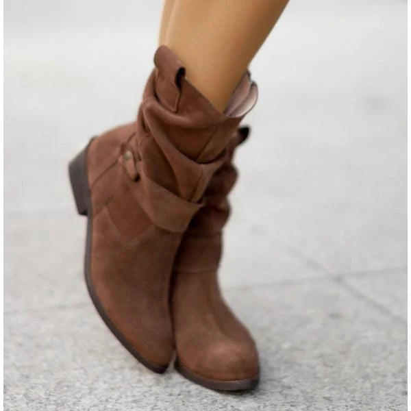Women's Mid-Calf Slouch Suede Boots with Block Heel 8
