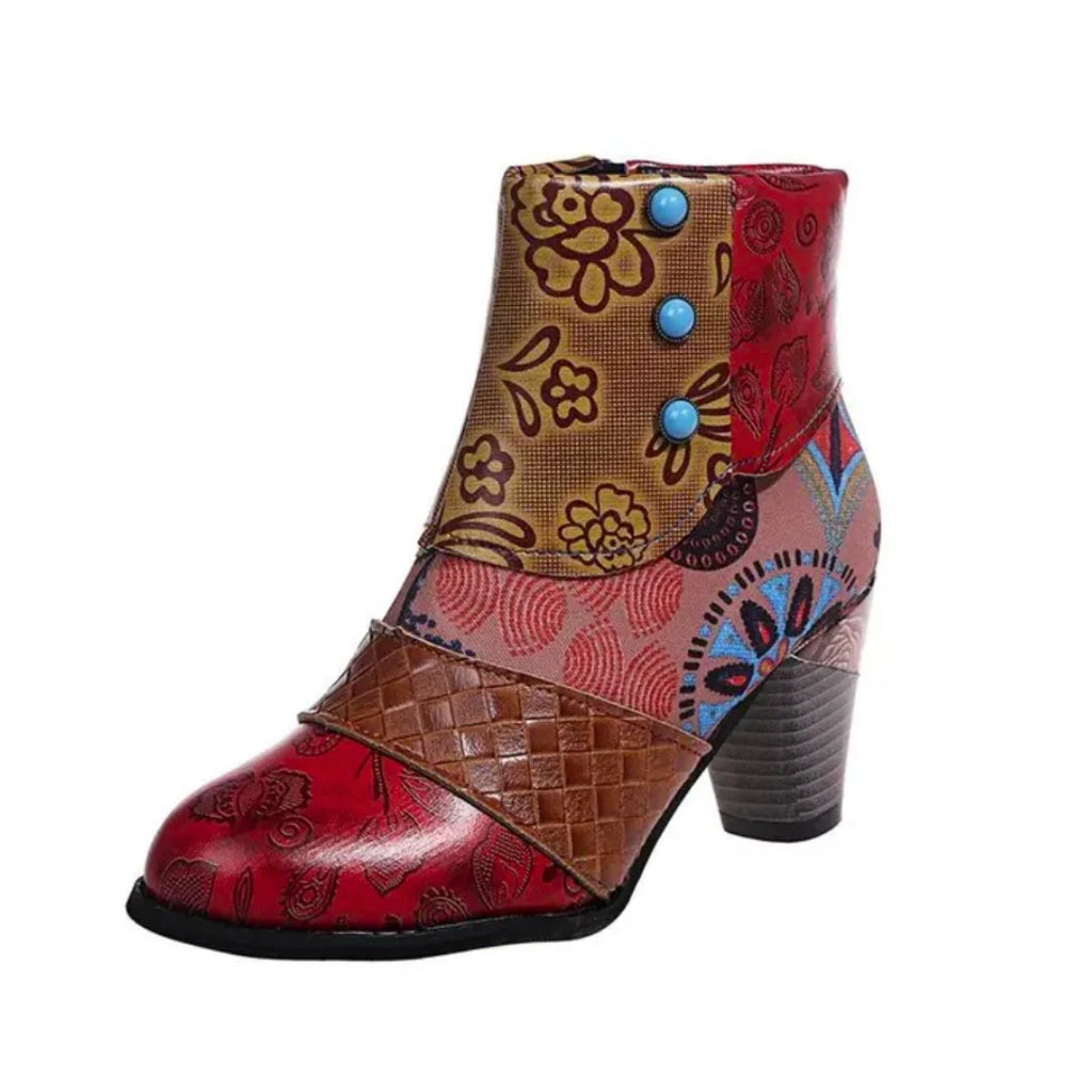 Women's Patchwork Ankle Boots with Block Heel and Zip Closure 3