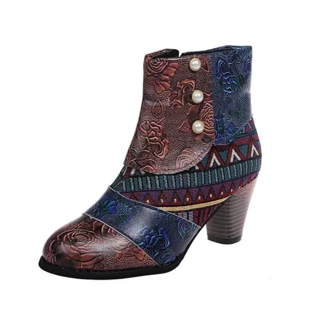 Women's Patchwork Ankle Boots with Block Heel and Zip Closure 4