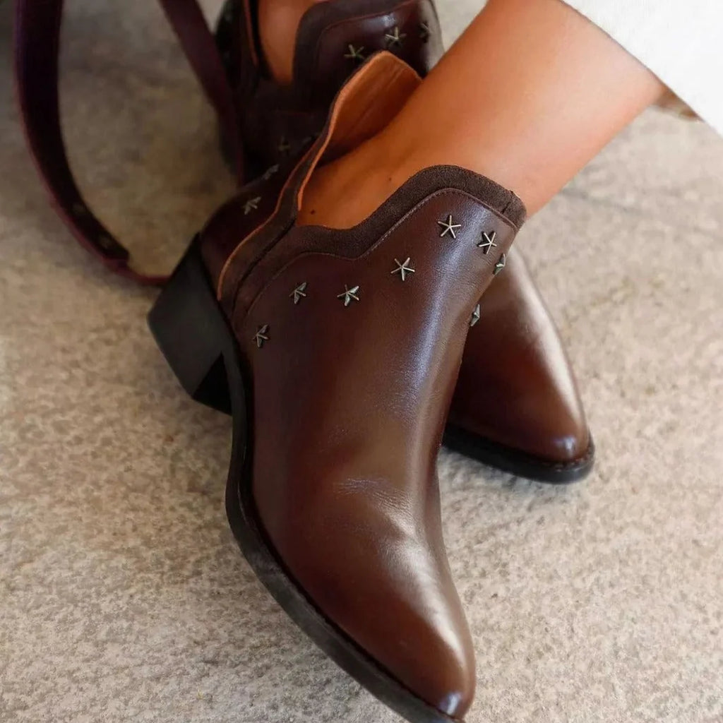Women's Pointed-Toe Black Ankle Boots with Star Studs 0