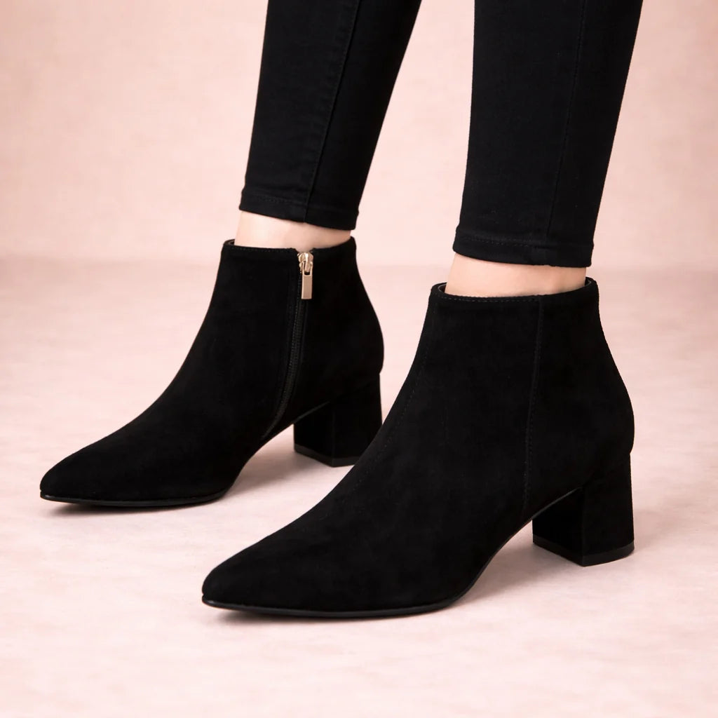 Women's Pointed-Toe Leather Ankle Boots with Block Heel 5