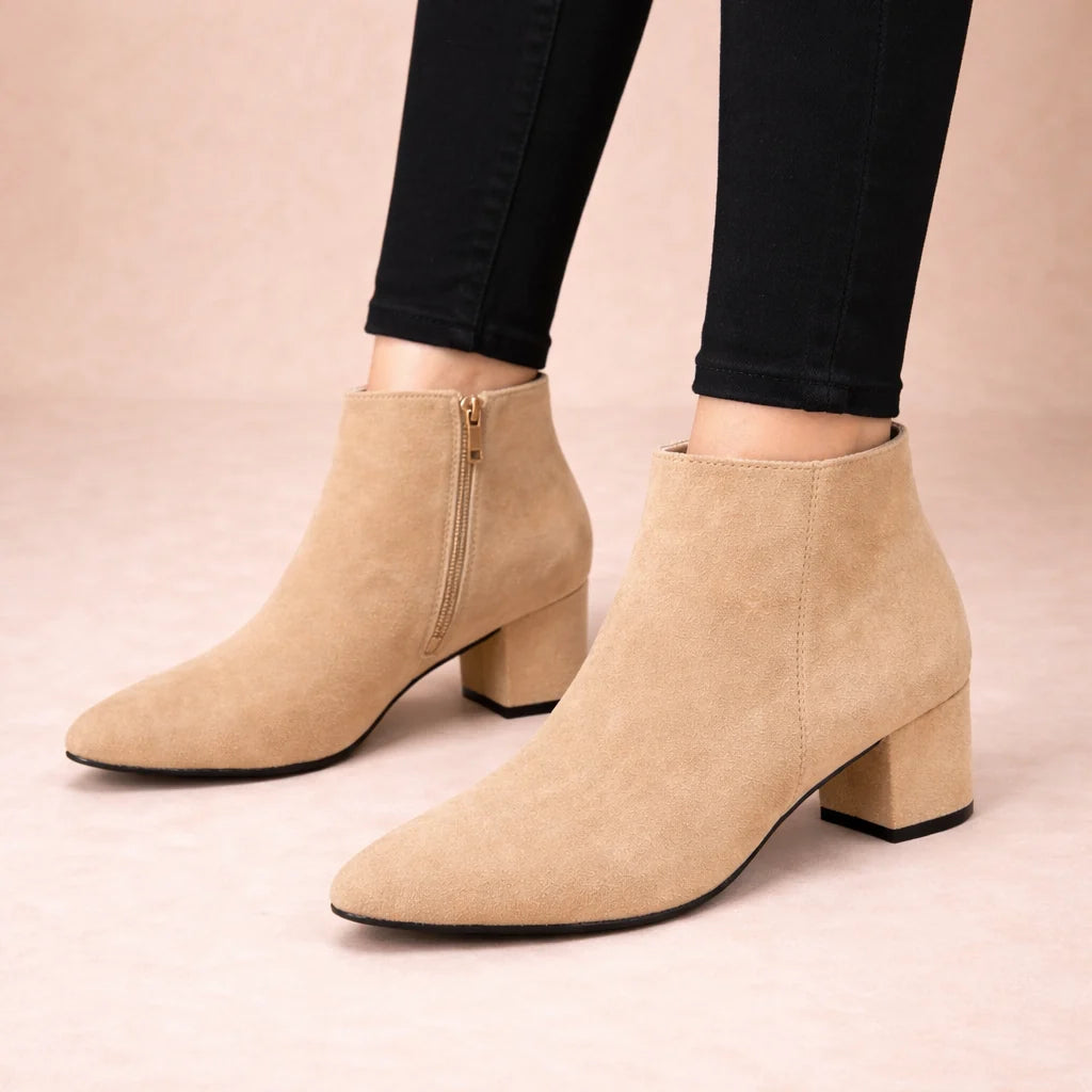 Women's Pointed-Toe Leather Ankle Boots with Block Heel 7