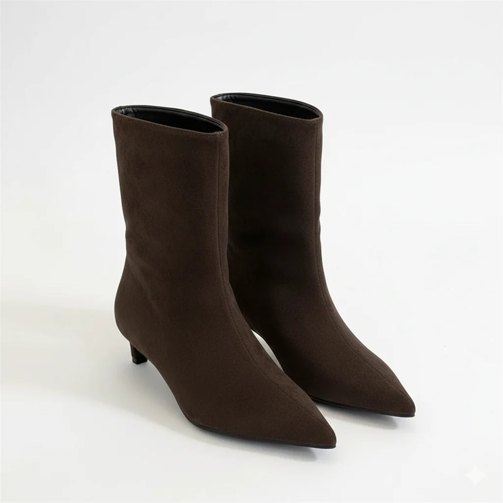 Women's Pointed-Toe Suede Kitten Heel Booties 0