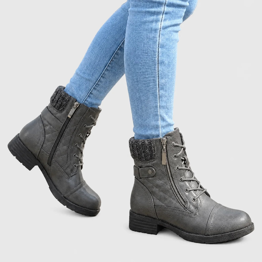 Women's Quilted Black Ankle Boots with Side Zip and Block Heel 5